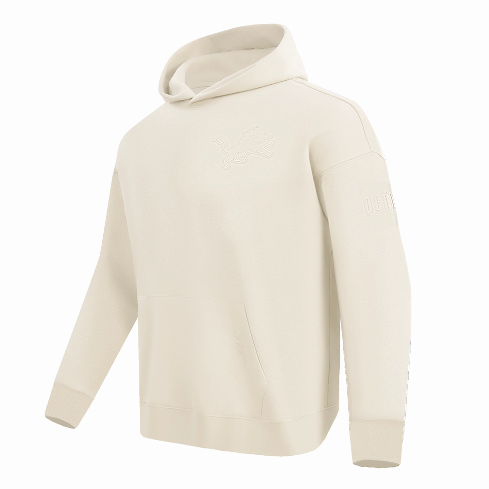 NFL DETROIT LIONS NEUTRAL DROP SHOULDER FLEECE PULLOVER HOODIE (EGGSHELL)