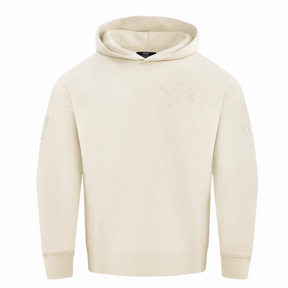 NFL DETROIT LIONS NEUTRAL DROP SHOULDER FLEECE PULLOVER HOODIE (EGGSHELL)