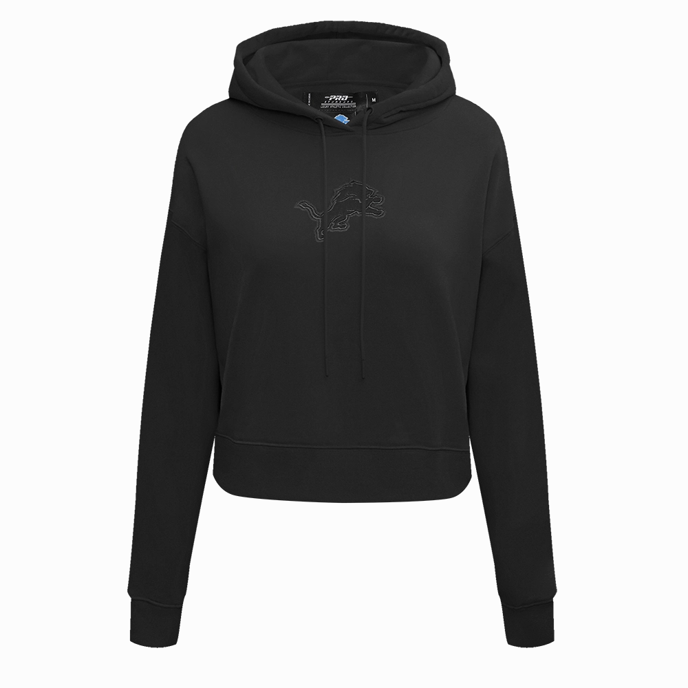 NFL DETROIT LIONS NEUTRAL WOMEN'S CROPPED PULLOVER HOODIE (BLACK)