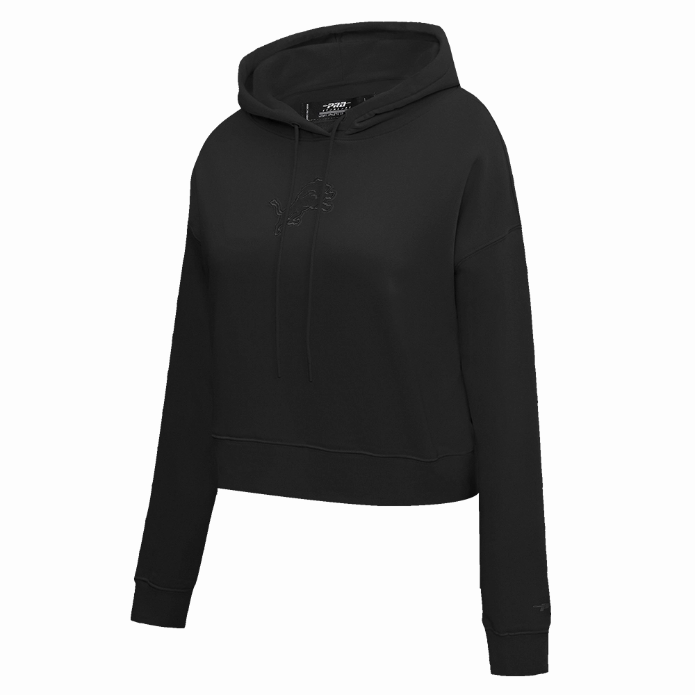 NFL DETROIT LIONS NEUTRAL WOMEN'S CROPPED PULLOVER HOODIE (BLACK)