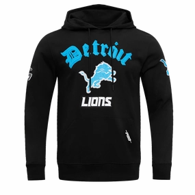 NFL DETROIT LIONS OLD ENGLISH MEN'S PULLOVER HOODIE (BLACK)