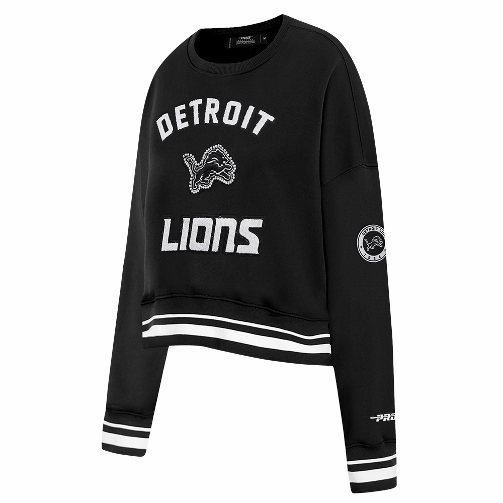 NFL DETROIT LIONS PEARLS WOMEN'S RIB FLEECE CREWNECK (BLACK)