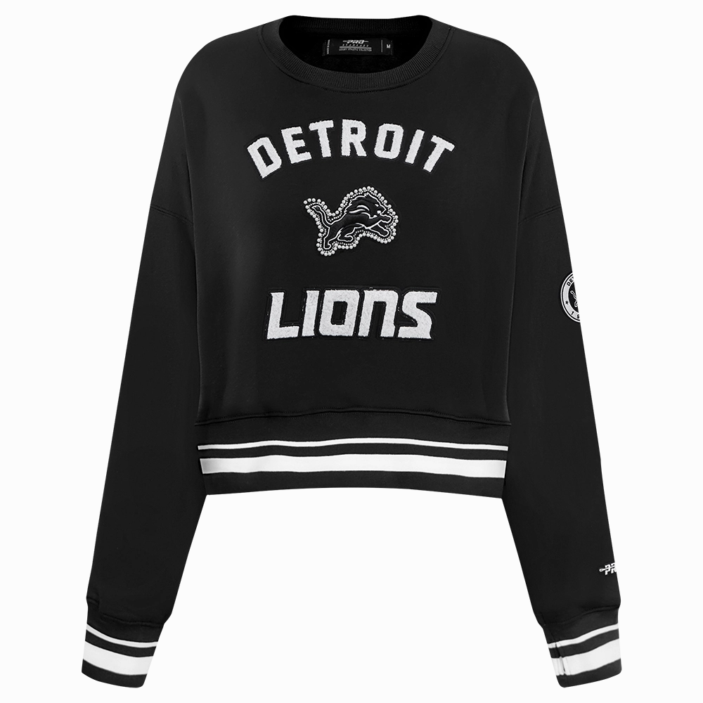 NFL DETROIT LIONS PEARLS WOMEN'S RIB FLEECE CREWNECK (BLACK)