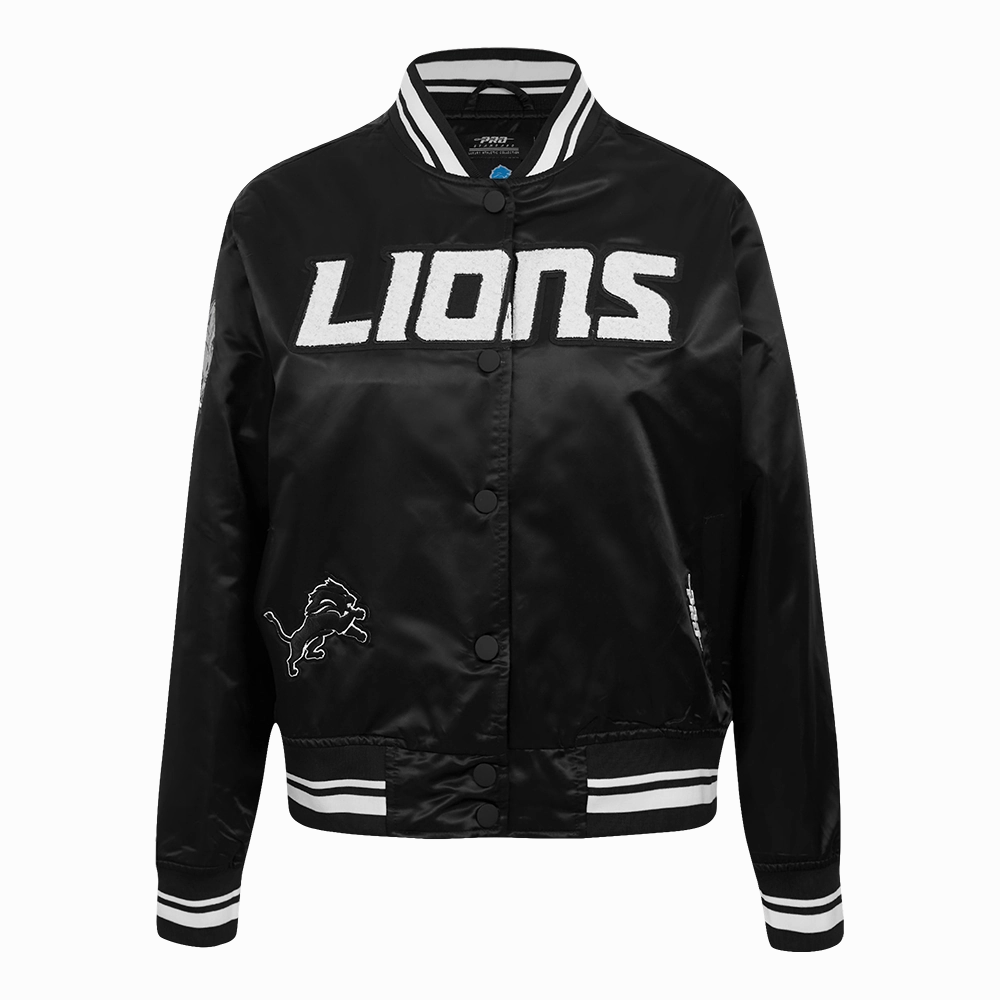 NFL DETROIT LIONS PEARLS WOMEN'S RIB SATIN JACKET (BLACK)