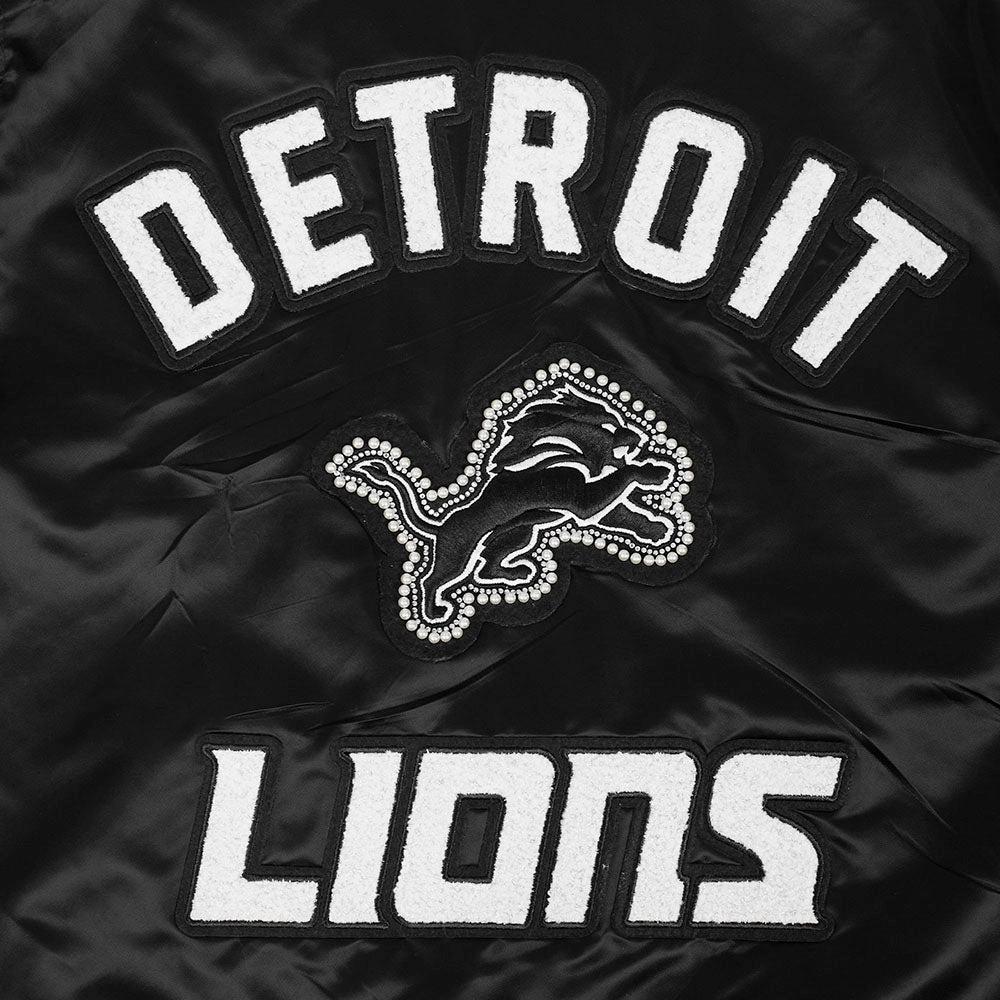 NFL DETROIT LIONS PEARLS WOMEN'S RIB SATIN JACKET (BLACK)