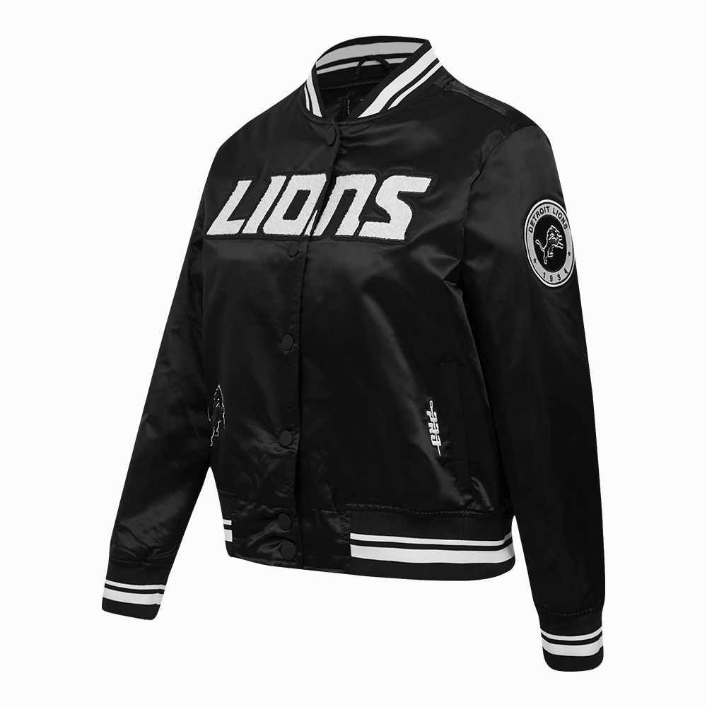 NFL DETROIT LIONS PEARLS WOMEN'S RIB SATIN JACKET (BLACK)