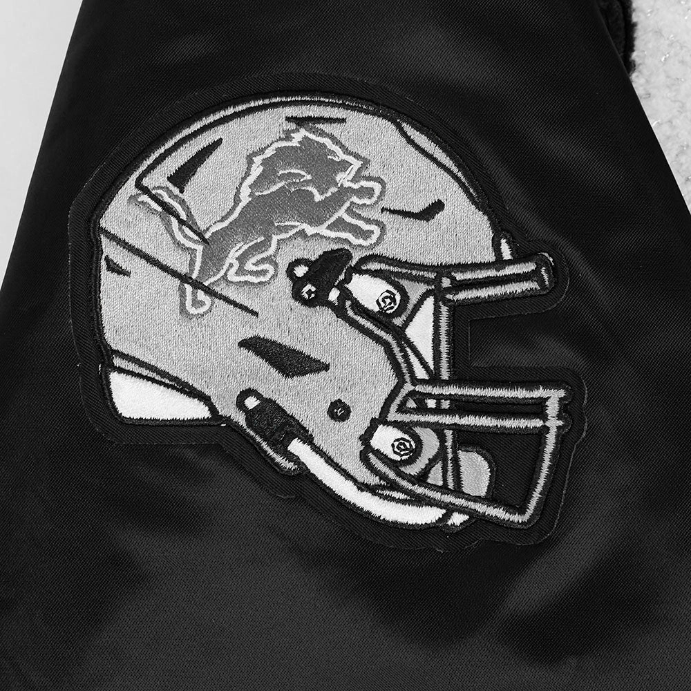 NFL DETROIT LIONS PEARLS WOMEN'S RIB SATIN JACKET (BLACK)