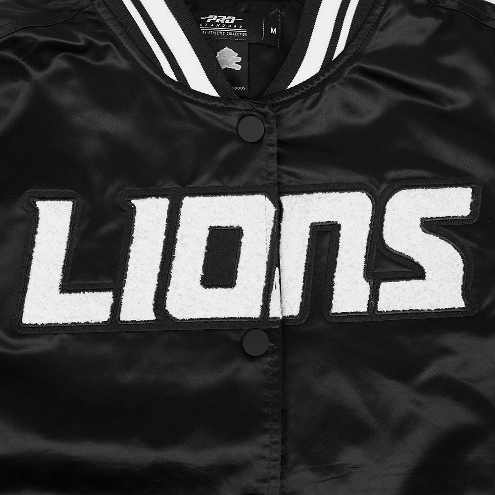 NFL DETROIT LIONS PEARLS WOMEN'S RIB SATIN JACKET (BLACK)