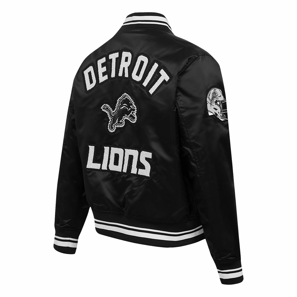 NFL DETROIT LIONS PEARLS WOMEN'S RIB SATIN JACKET (BLACK)