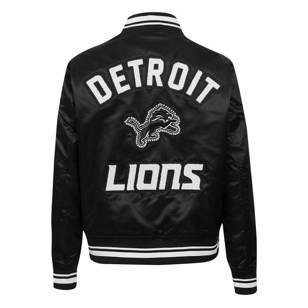 NFL DETROIT LIONS PEARLS WOMEN'S RIB SATIN JACKET (BLACK)