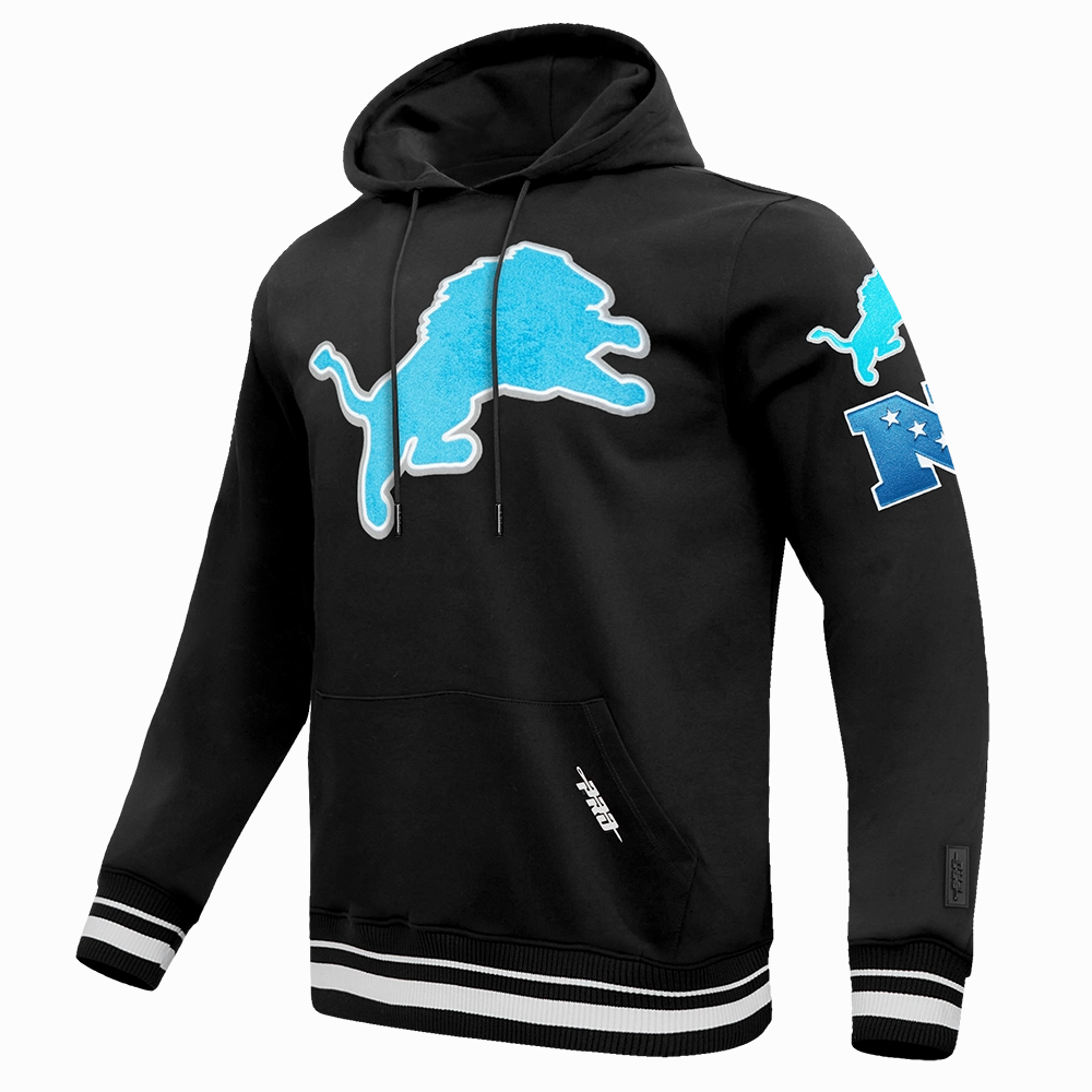 NFL DETROIT LIONS RETRO CLASSIC MEN'S PULLOVER HOODIE (BLACK)
