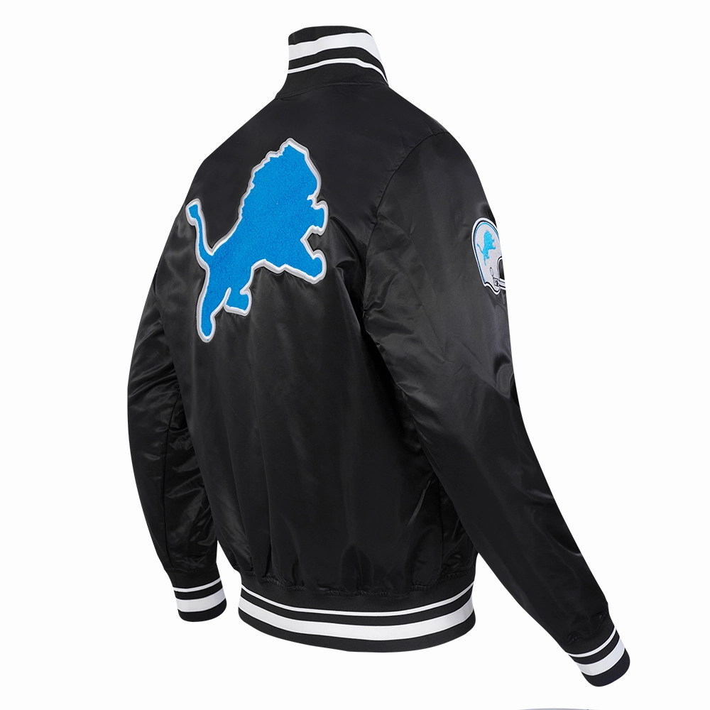 NFL DETROIT LIONS RETRO CLASSIC MEN'S RIB SATIN JACKET (BLACK)