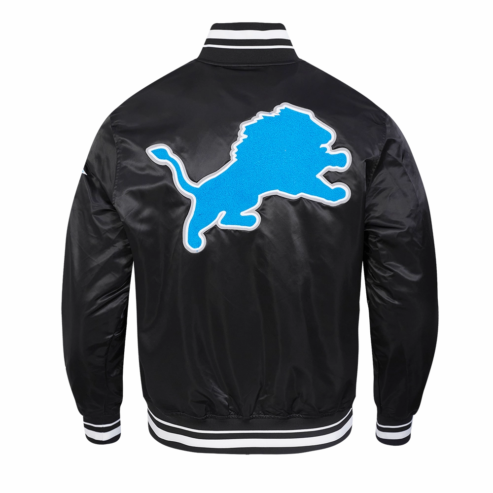 NFL DETROIT LIONS RETRO CLASSIC MEN'S RIB SATIN JACKET (BLACK)