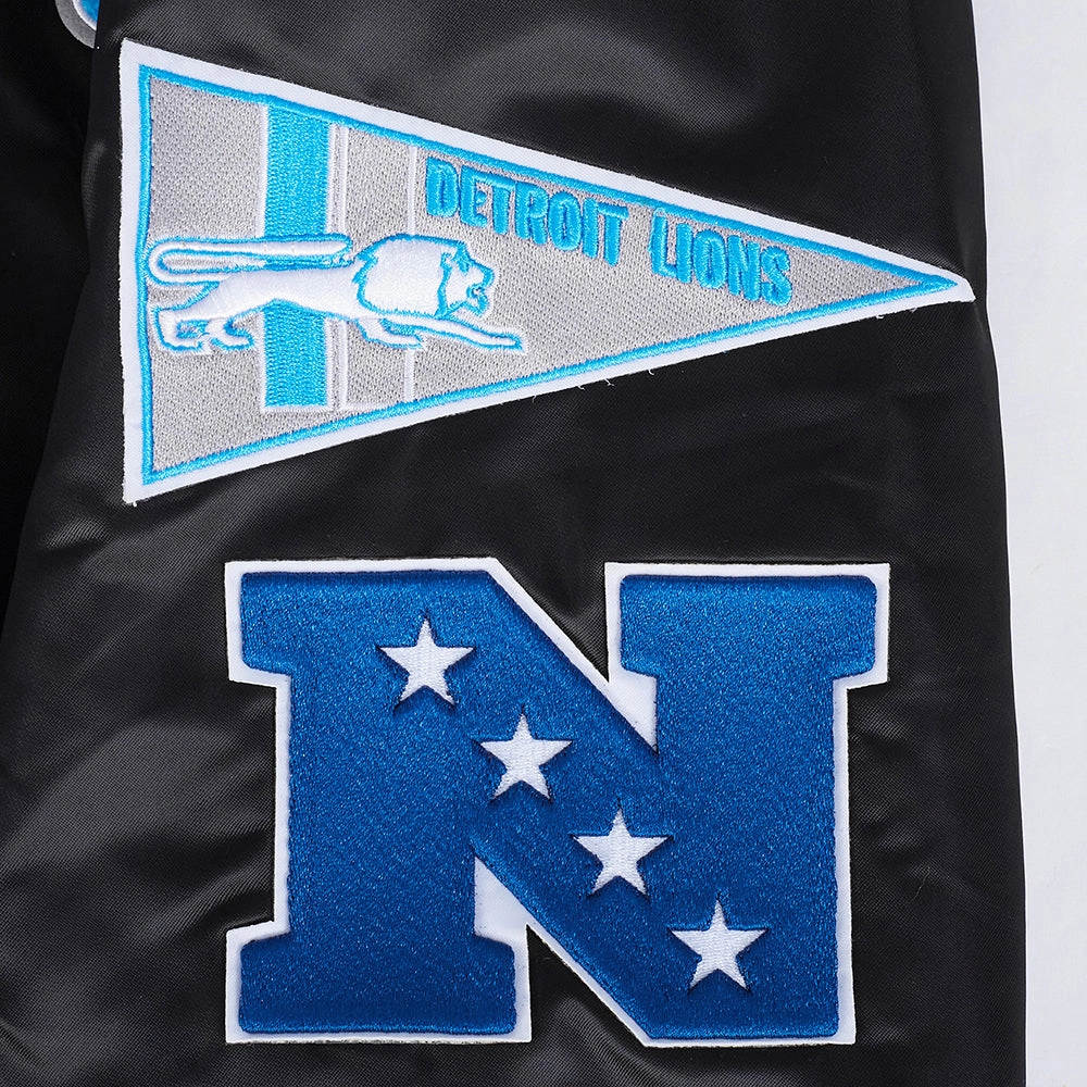NFL DETROIT LIONS RETRO CLASSIC MEN'S RIB SATIN JACKET (BLACK)
