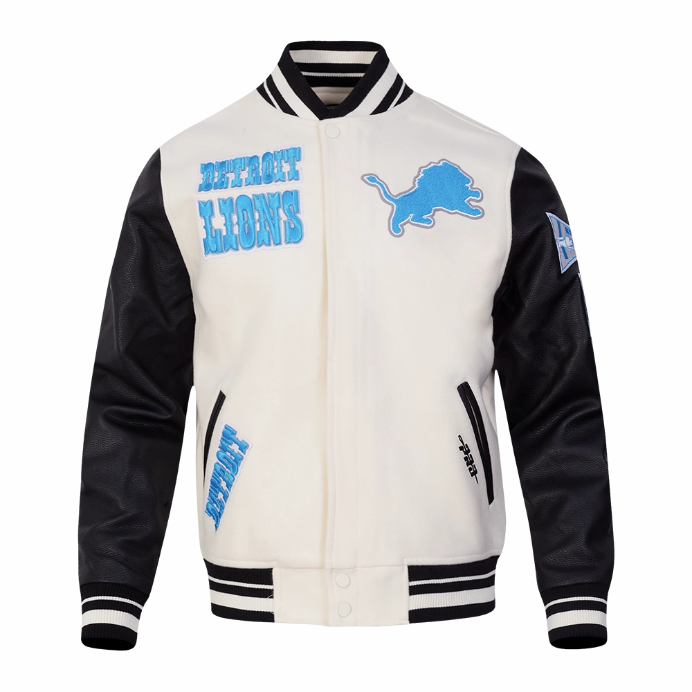 NFL DETROIT LIONS RETRO CLASSIC MEN'S RIB WOOL VARSITY JACKET (EGGSHELL/BLACK)