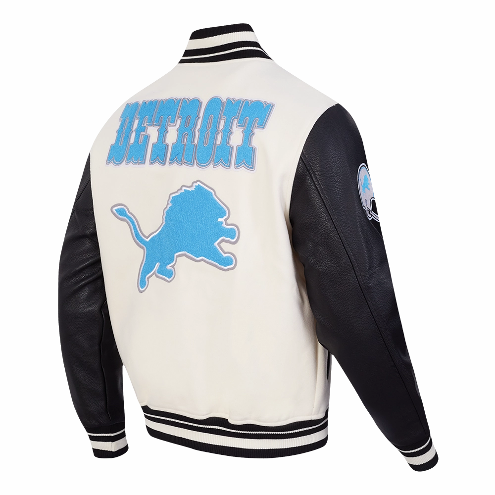 NFL DETROIT LIONS RETRO CLASSIC MEN'S RIB WOOL VARSITY JACKET (EGGSHELL/BLACK)