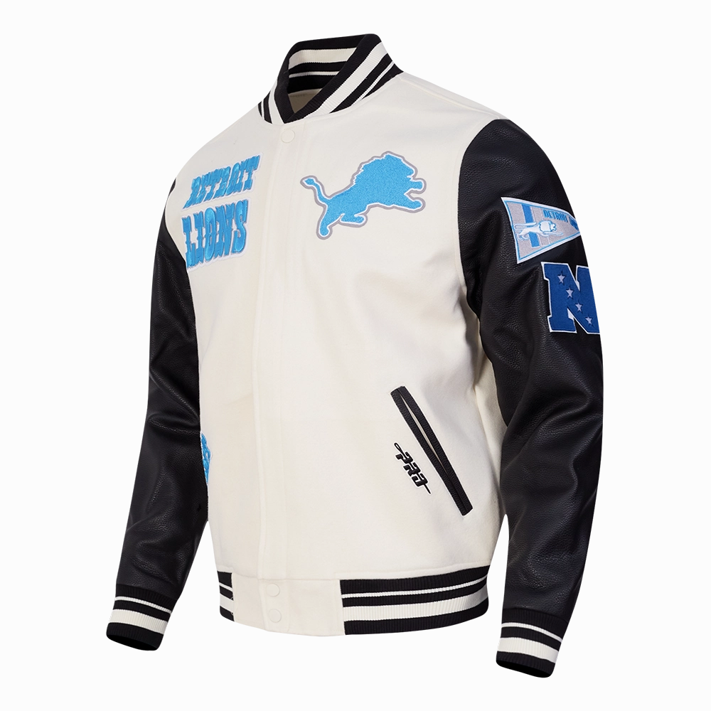 NFL DETROIT LIONS RETRO CLASSIC MEN'S RIB WOOL VARSITY JACKET (EGGSHELL/BLACK)