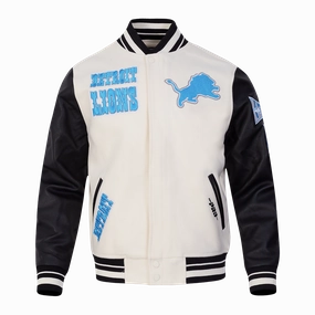NFL DETROIT LIONS RETRO CLASSIC MEN'S RIB WOOL VARSITY JACKET (EGGSHELL/BLACK)