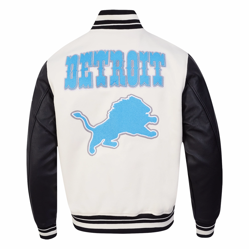 NFL DETROIT LIONS RETRO CLASSIC MEN'S RIB WOOL VARSITY JACKET (EGGSHELL/BLACK)