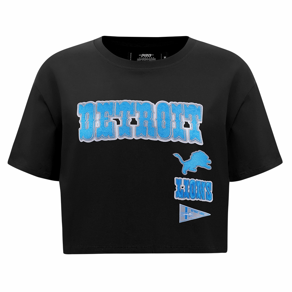 NFL DETROIT LIONS RETRO CLASSIC WOMEN'S SINGLE JERSEY BOXY TEE (BLACK)