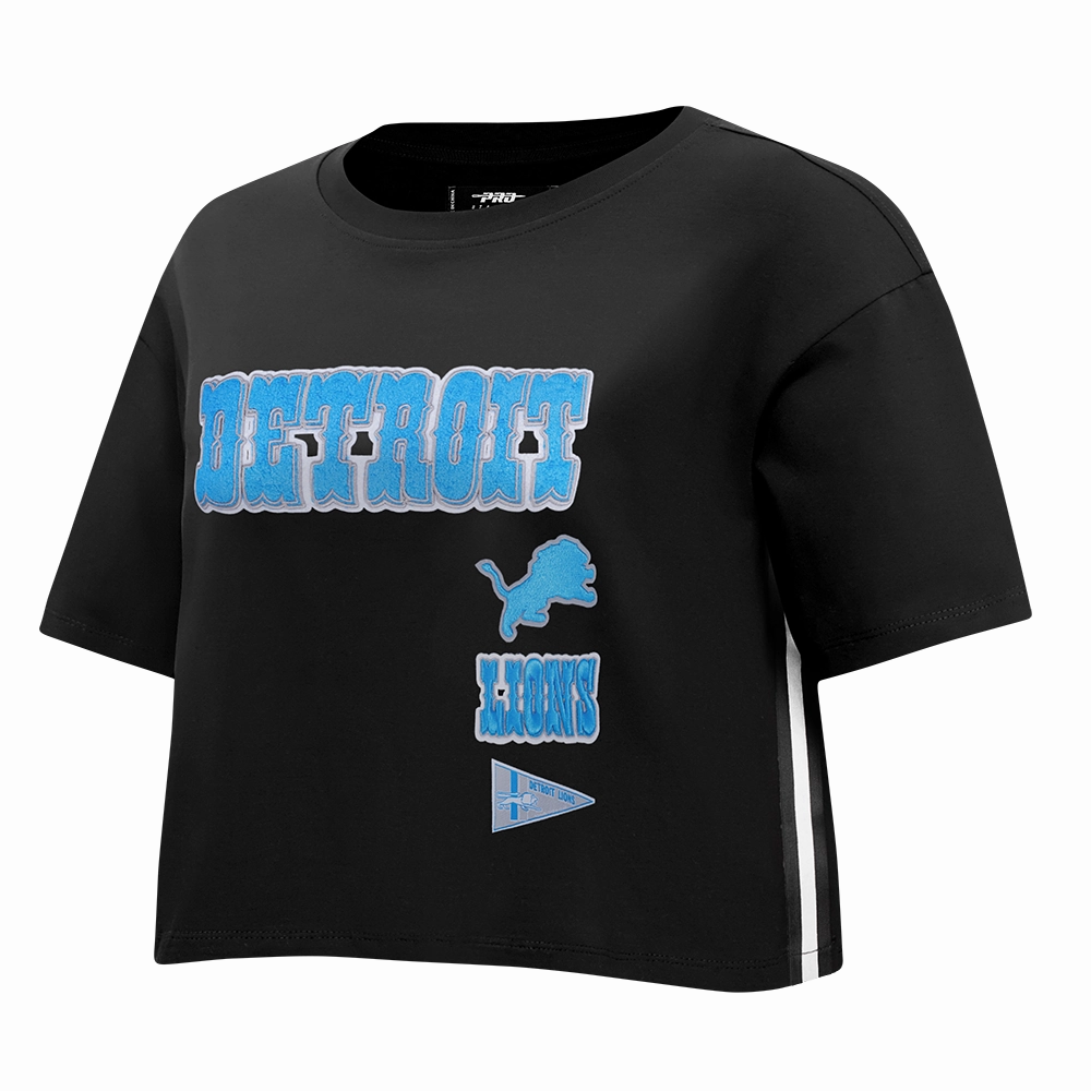 NFL DETROIT LIONS RETRO CLASSIC WOMEN'S SINGLE JERSEY BOXY TEE (BLACK)