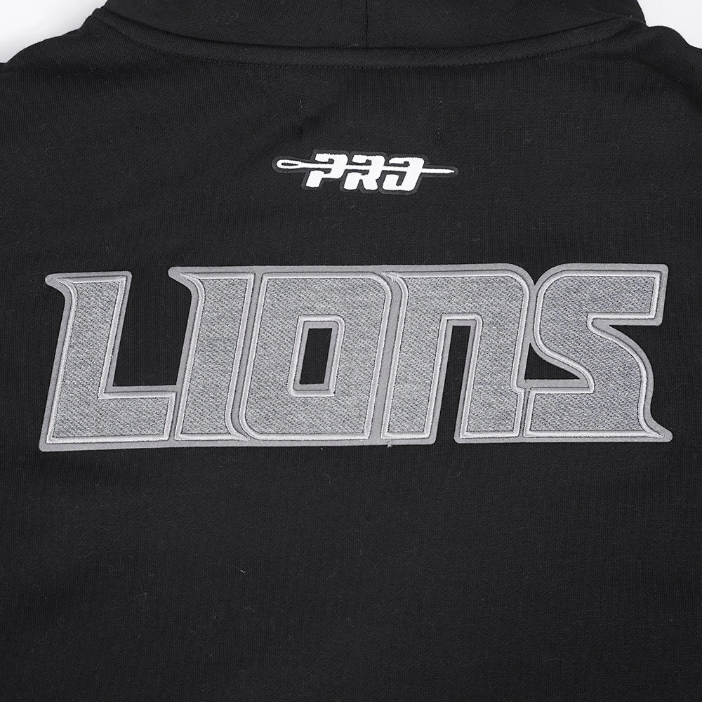 NFL DETROIT LIONS REVERSE FRENCH TERRY MEN'S DROP SHOULDER FLC PO HO (BLACK)