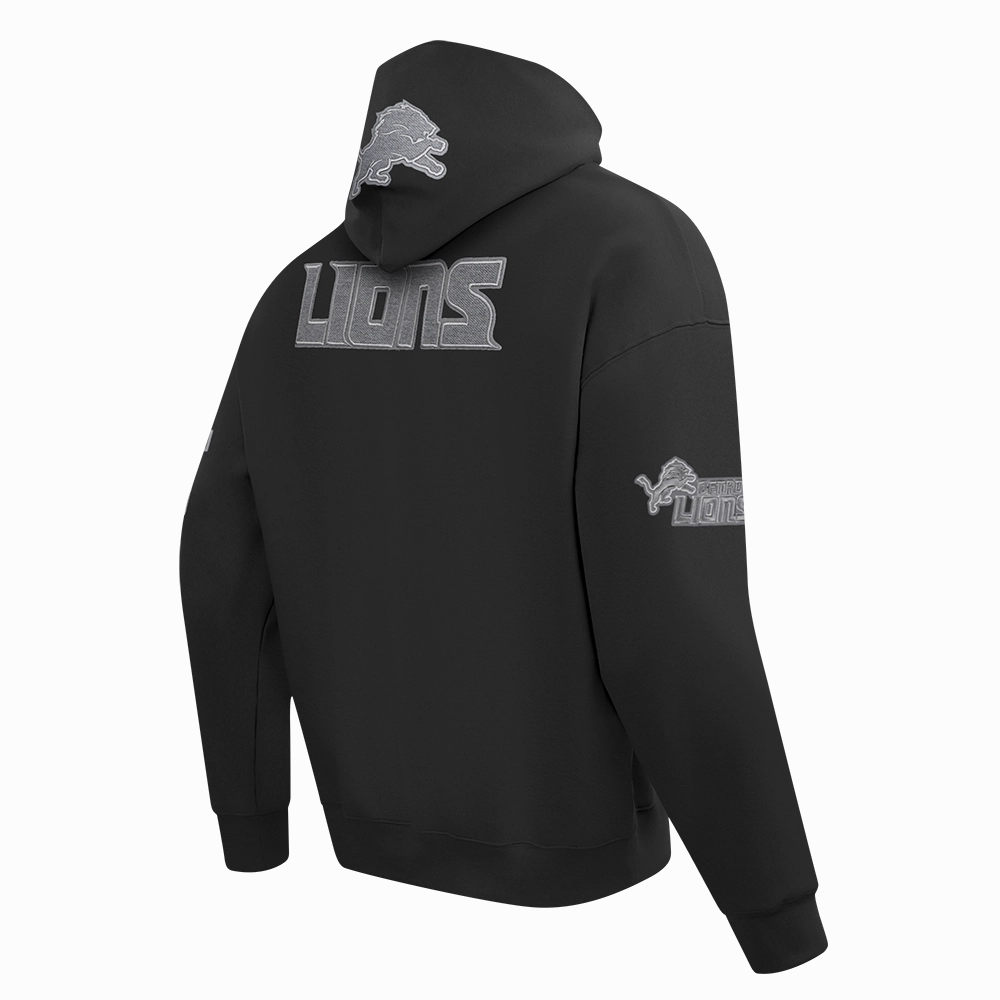 NFL DETROIT LIONS REVERSE FRENCH TERRY MEN'S DROP SHOULDER FLC PO HO (BLACK)