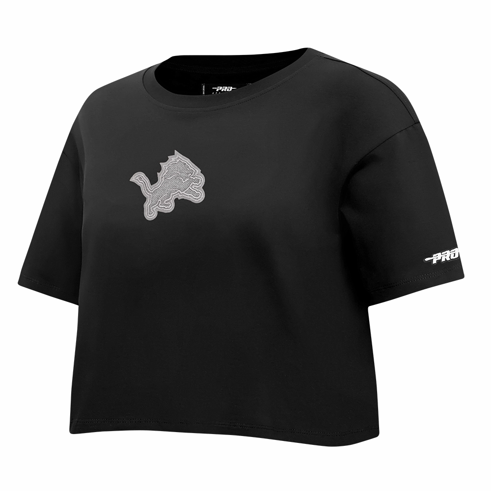 NFL DETROIT LIONS REVERSE FRENCH TERRY WOMEN'S SINGLE JERSEY BOXY TEE (BLACK)