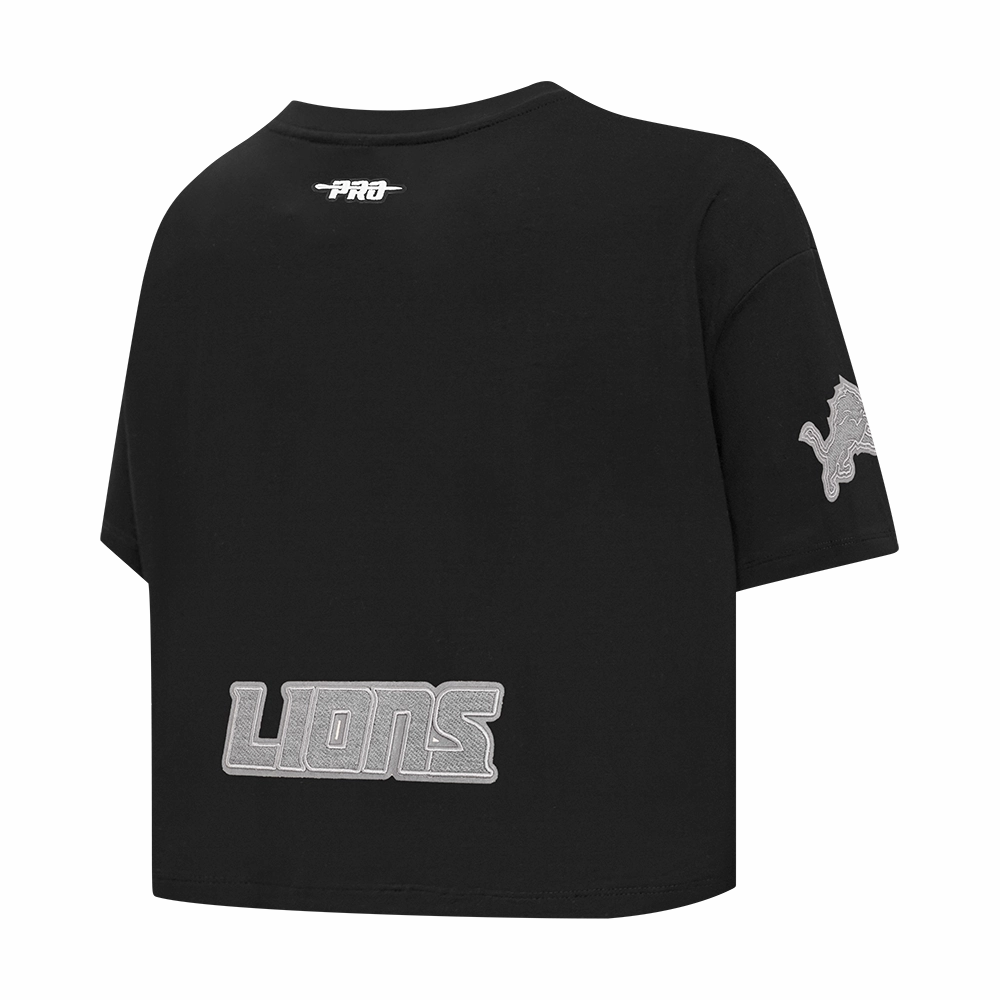 NFL DETROIT LIONS REVERSE FRENCH TERRY WOMEN'S SINGLE JERSEY BOXY TEE (BLACK)