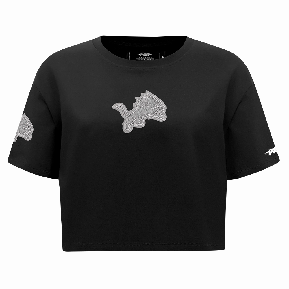 NFL DETROIT LIONS REVERSE FRENCH TERRY WOMEN'S SINGLE JERSEY BOXY TEE (BLACK)