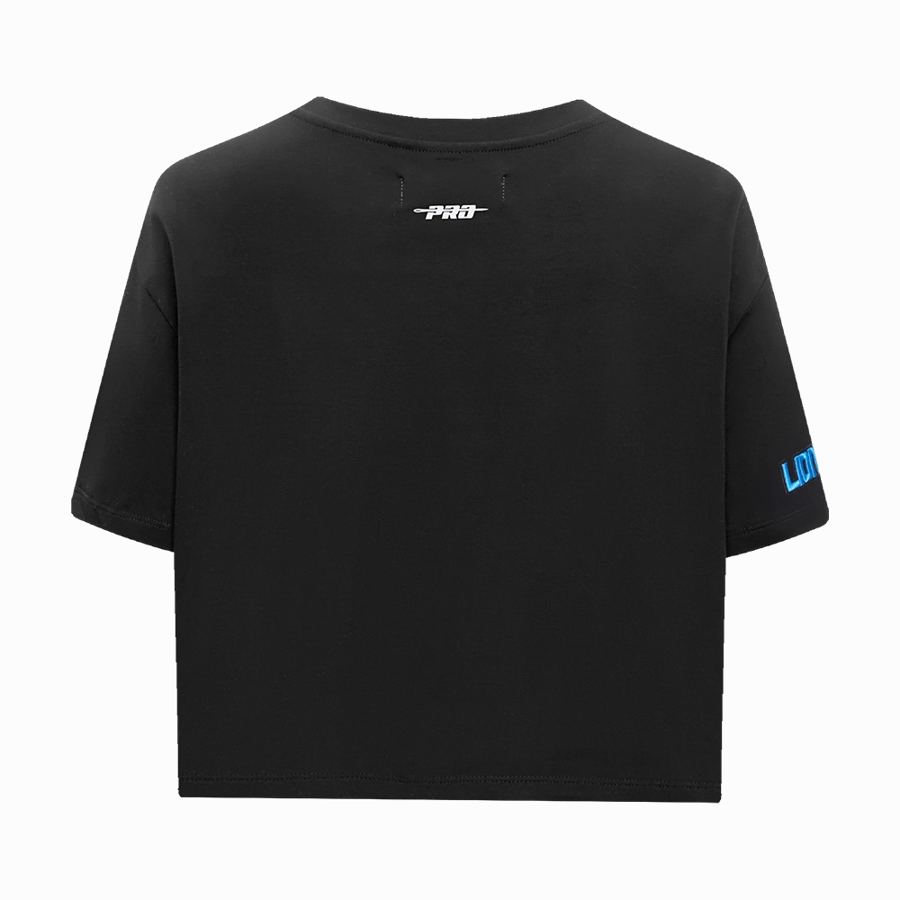 NFL DETROIT LIONS SCRIPT TAIL WOMEN'S SINGLE JERSEY BOXY TEE (BLACK)