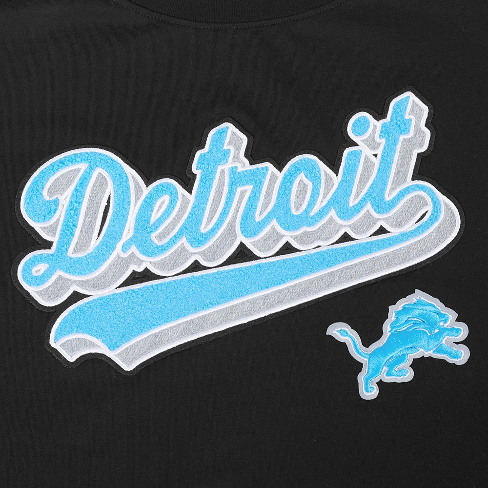 NFL DETROIT LIONS SCRIPT TAIL WOMEN'S SINGLE JERSEY BOXY TEE (BLACK)