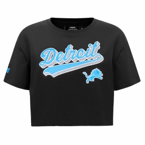 NFL DETROIT LIONS SCRIPT TAIL WOMEN'S SINGLE JERSEY BOXY TEE (BLACK)