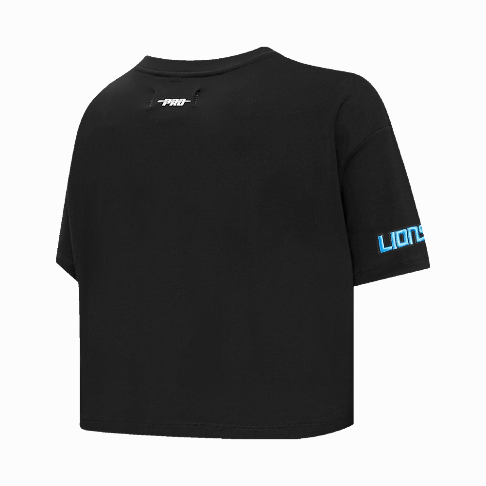NFL DETROIT LIONS SCRIPT TAIL WOMEN'S SINGLE JERSEY BOXY TEE (BLACK)