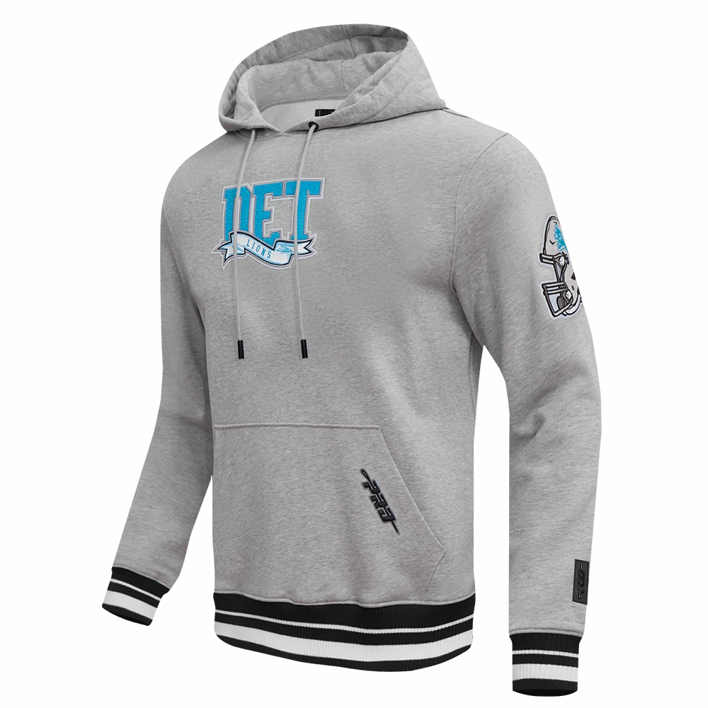 NFL DETROIT LIONS TEAM PENNANTS MEN'S RIB FLEECE PULLOVER HOODIE (HEATHER GRAY/BLACK)