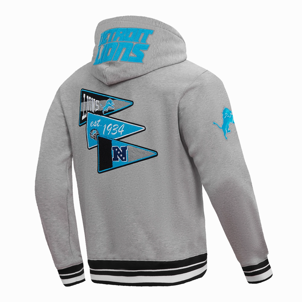 NFL DETROIT LIONS TEAM PENNANTS MEN'S RIB FLEECE PULLOVER HOODIE (HEATHER GRAY/BLACK)