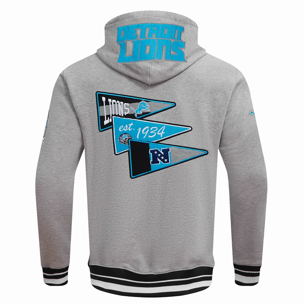 NFL DETROIT LIONS TEAM PENNANTS MEN'S RIB FLEECE PULLOVER HOODIE (HEATHER GRAY/BLACK)