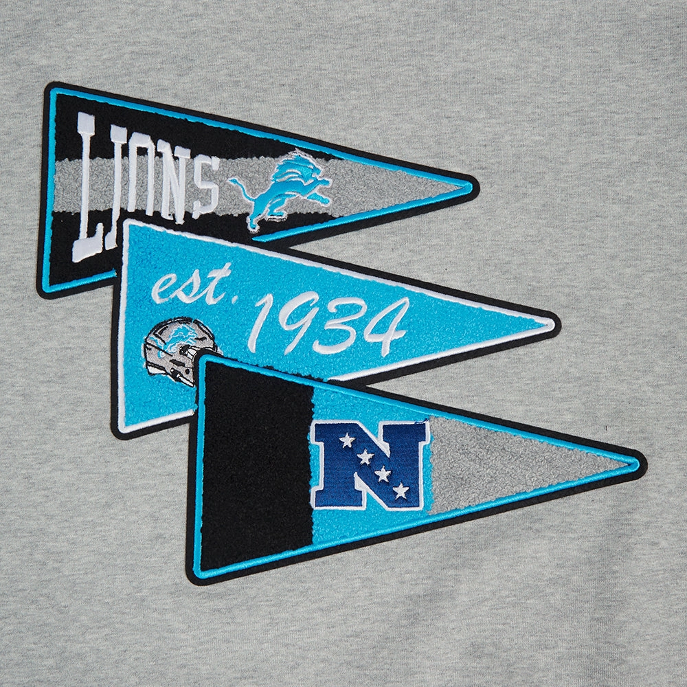 NFL DETROIT LIONS TEAM PENNANTS MEN'S RIB FLEECE PULLOVER HOODIE (HEATHER GRAY/BLACK)