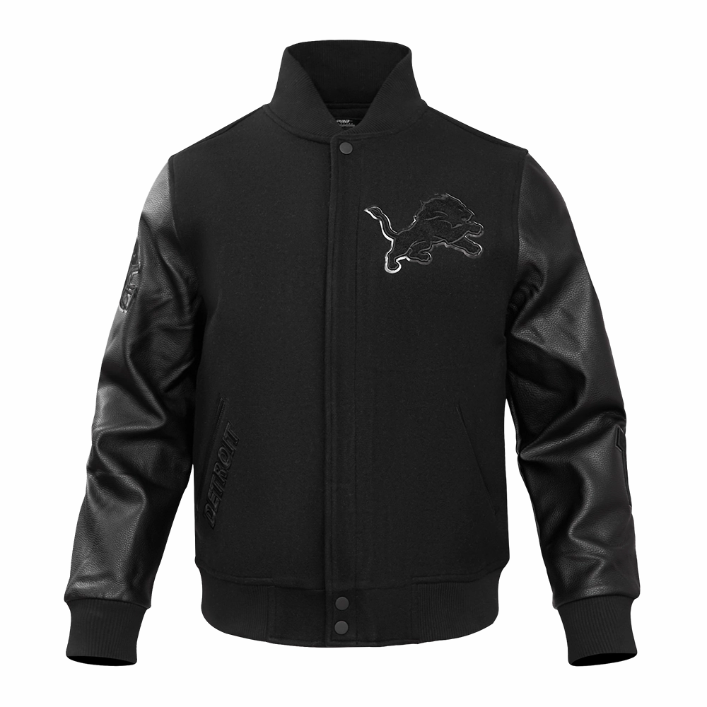 NFL DETROIT LIONS TRIPLE BLACK MEN'S MEN'S WOOL VARSITY JACKET (TRIPLE BLACK)