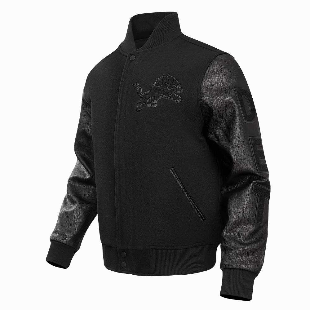 NFL DETROIT LIONS TRIPLE BLACK MEN'S MEN'S WOOL VARSITY JACKET (TRIPLE BLACK)