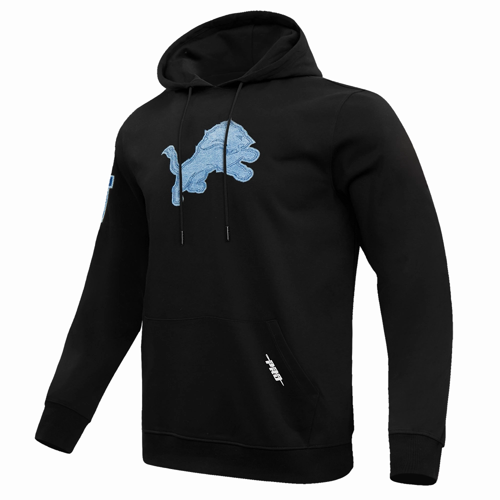 NFL DETROIT LIONS VARSITY BLUES MEN'S PULLOVER HOODIE (BLACK)