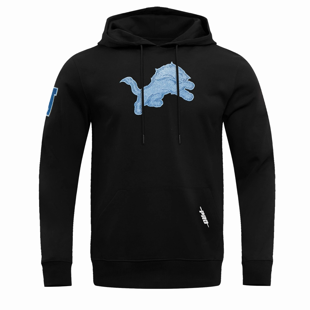 NFL DETROIT LIONS VARSITY BLUES MEN'S PULLOVER HOODIE (BLACK)
