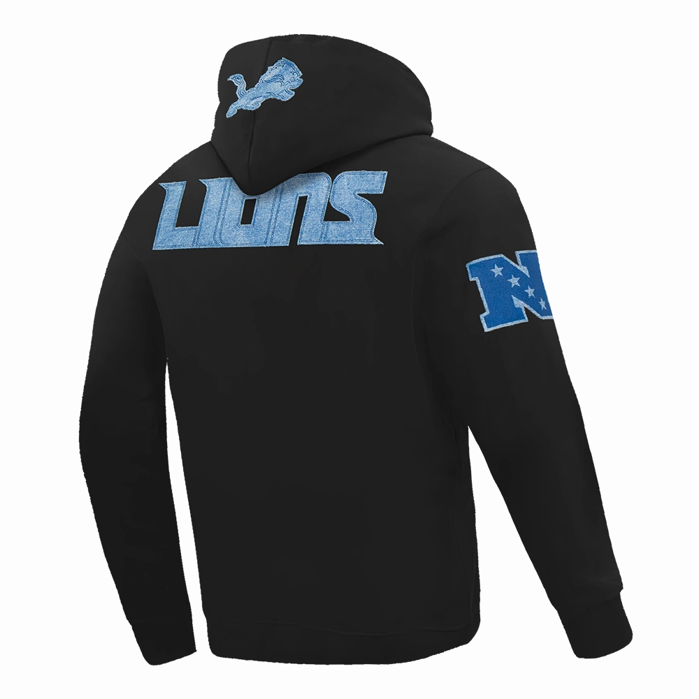 NFL DETROIT LIONS VARSITY BLUES MEN'S PULLOVER HOODIE (BLACK)