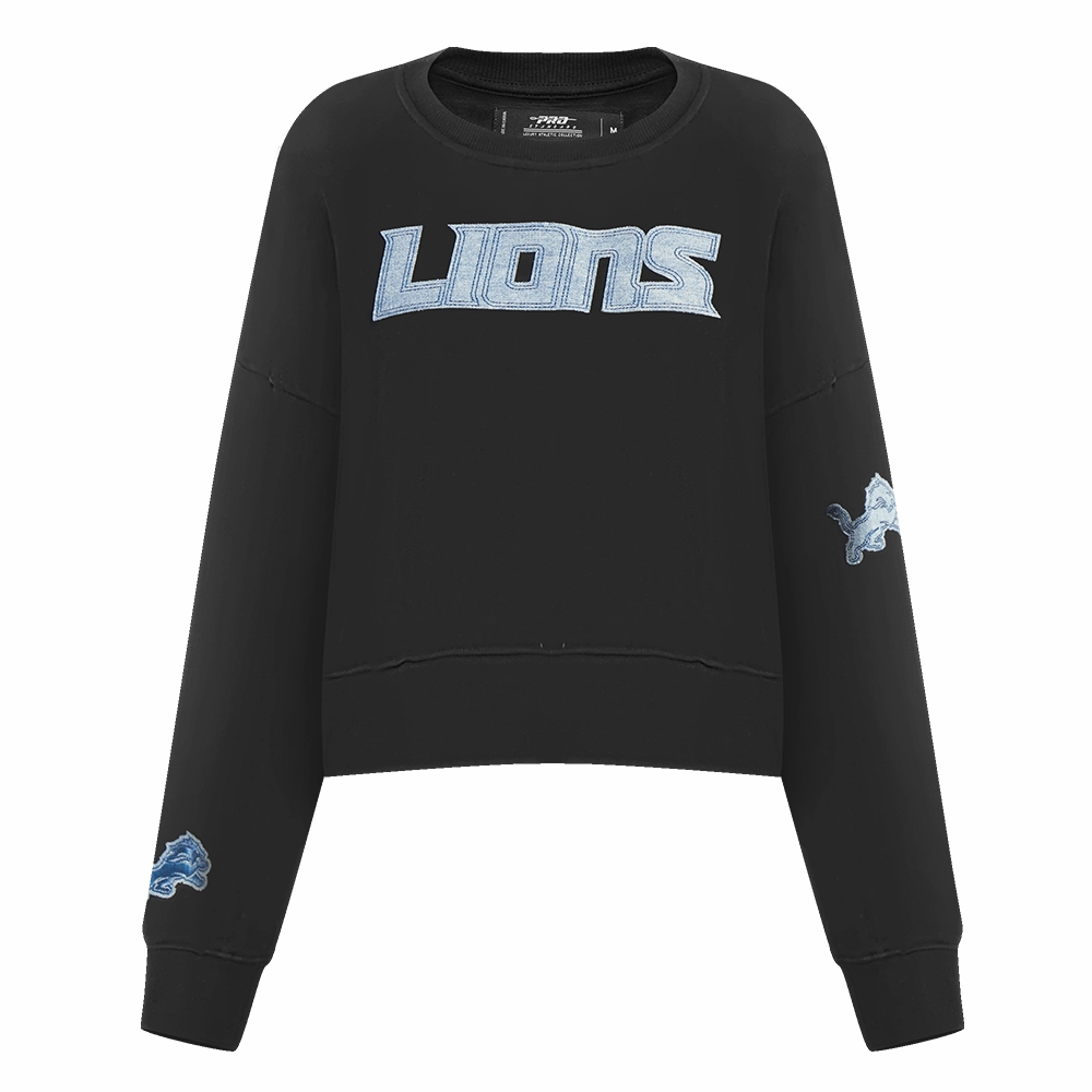 NFL DETROIT LIONS VARSITY BLUES WOMEN'S CREWNECK (BLACK)