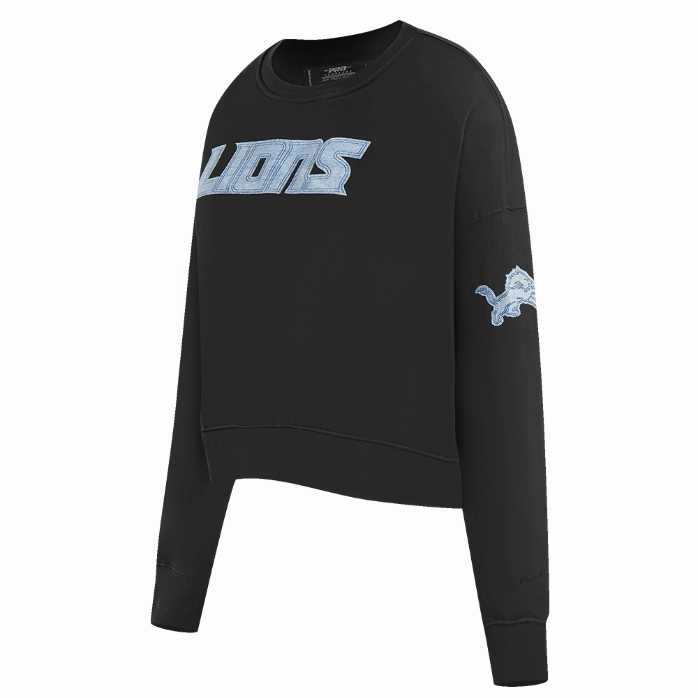 NFL DETROIT LIONS VARSITY BLUES WOMEN'S CREWNECK (BLACK)