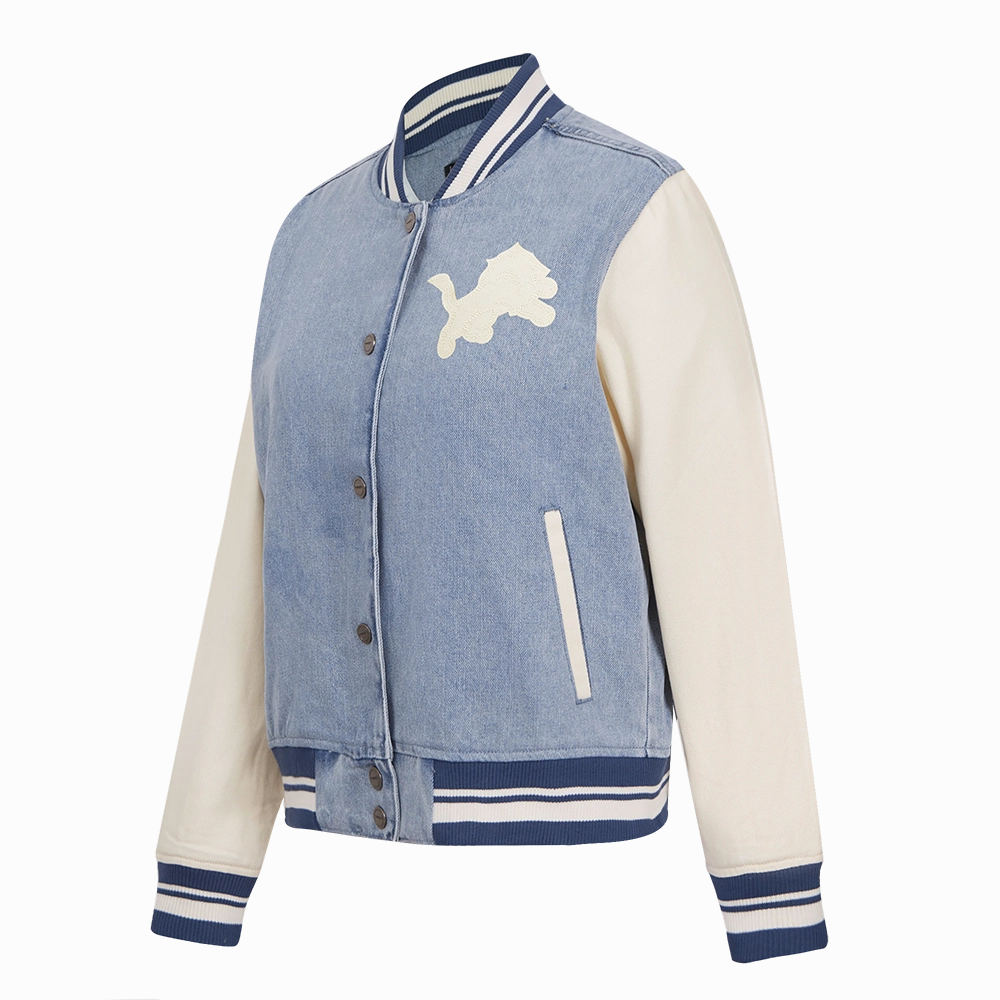 NFL DETROIT LIONS VARSITY BLUES WOMEN'S DENIM VARSITY JACKET (DENIM/LINEN)