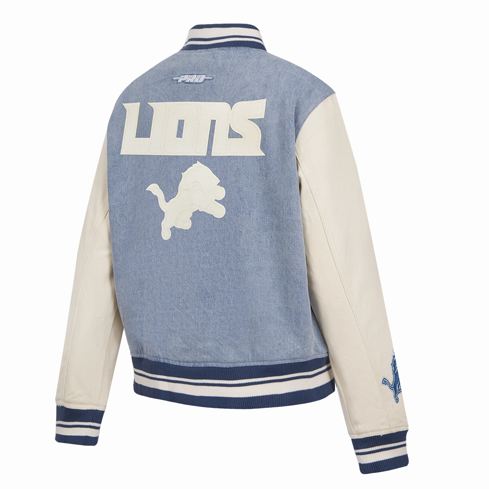 NFL DETROIT LIONS VARSITY BLUES WOMEN'S DENIM VARSITY JACKET (DENIM/LINEN)