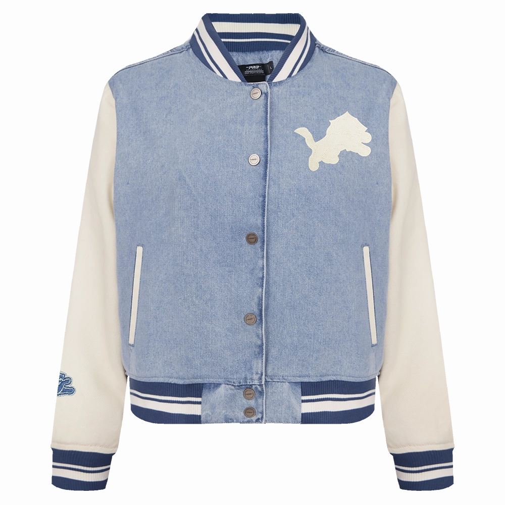 NFL DETROIT LIONS VARSITY BLUES WOMEN'S DENIM VARSITY JACKET (DENIM/LINEN)