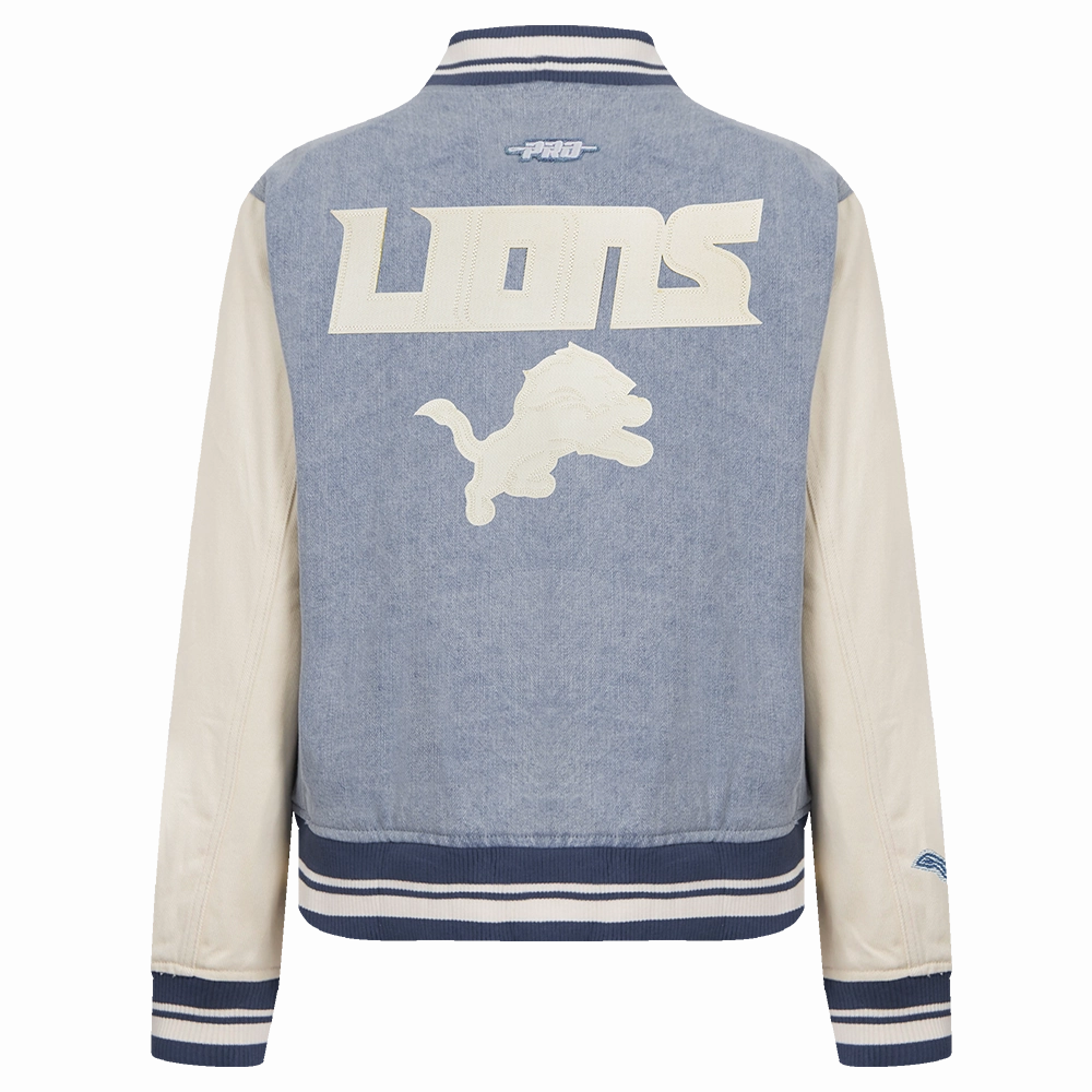 NFL DETROIT LIONS VARSITY BLUES WOMEN'S DENIM VARSITY JACKET (DENIM/LINEN)