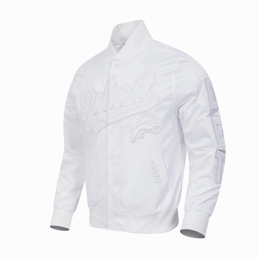 NFL DETROIT LIONS WHITE OUT MEN'S SATIN JACKET (WHITE)